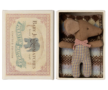 Maileg Sleepy Wakey Baby Mouse In Matchbox, Rose