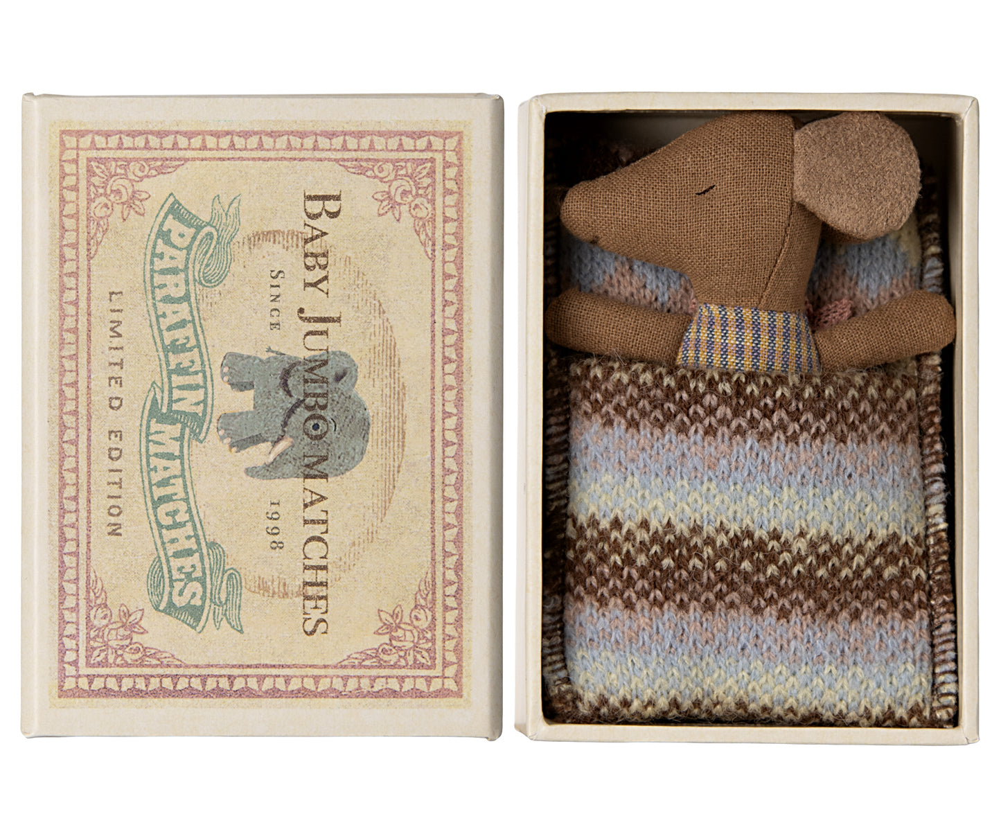 Maileg Sleepy Wakey Baby Mouse In Matchbox, Rose