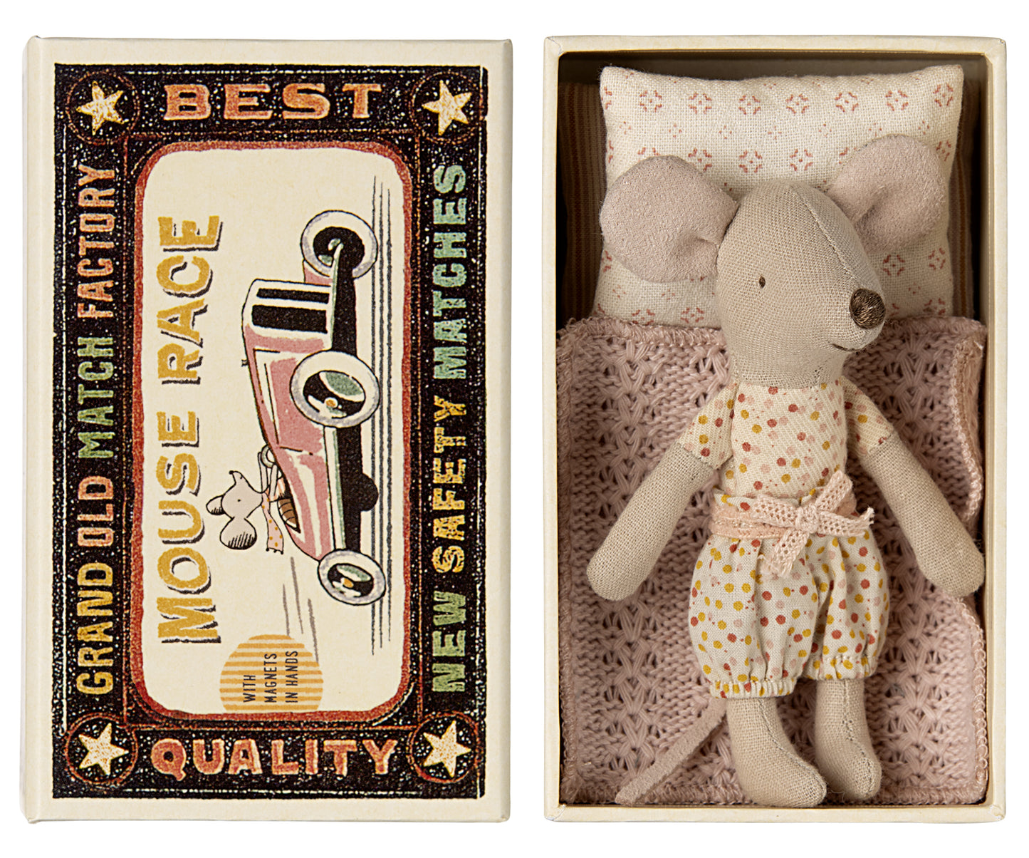 Maileg Little Sister Mouse With Magnetic Hands In Matchbox