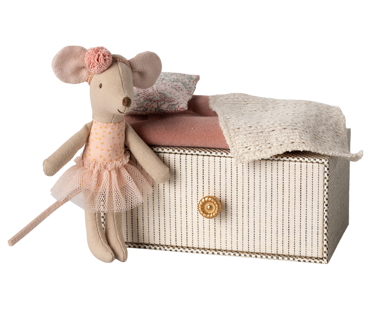 Maileg Dance Mouse In Daybed, Little Sister & Maileg Angel Mouse In Suitcase Bundle - Worth £45.25