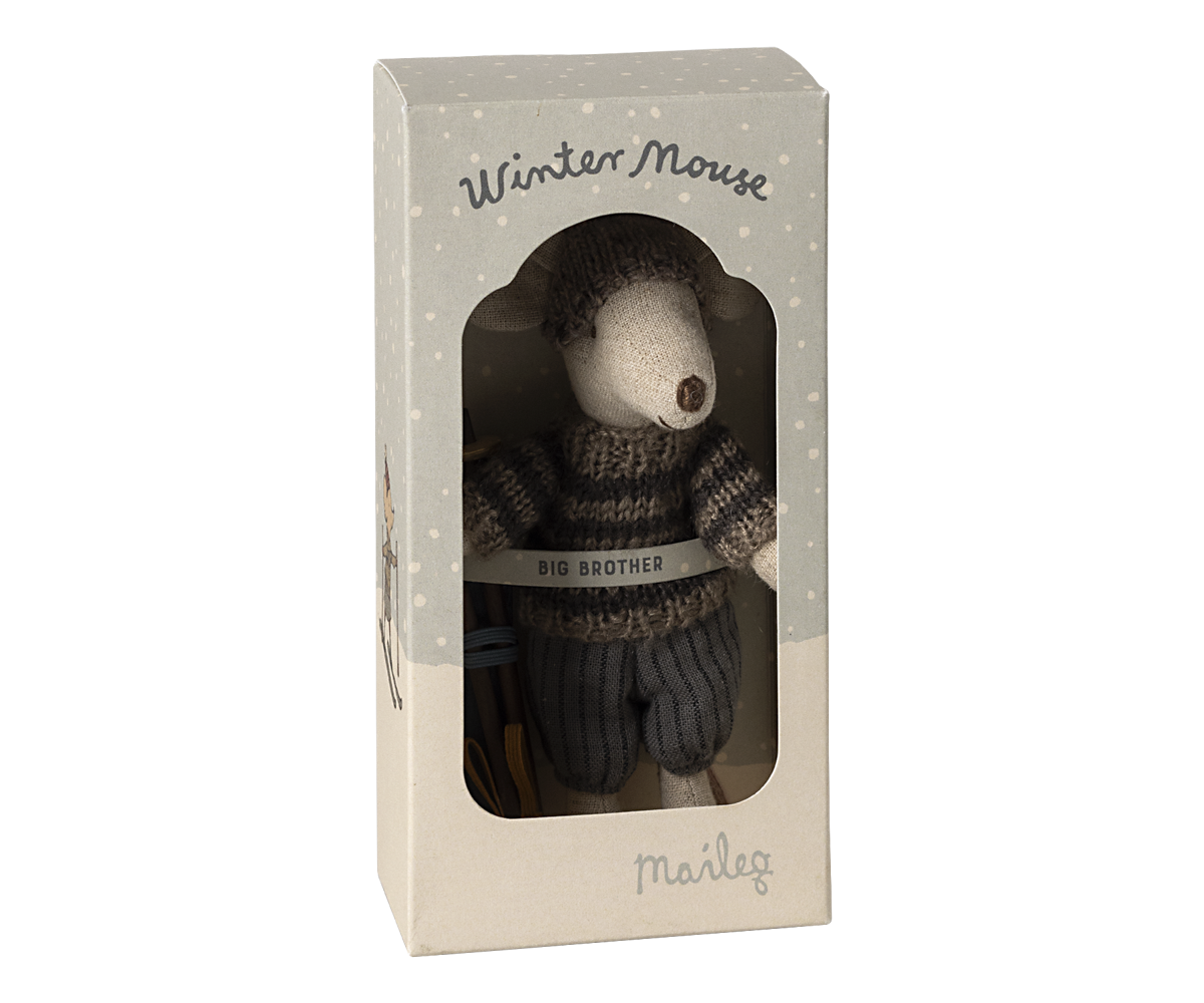 *PRE-ORDER* - Maileg Winter Big Brother Mouse With Ski Set, Grey - *ESTIMATED ARRIVAL MID OCTOBER 2024*