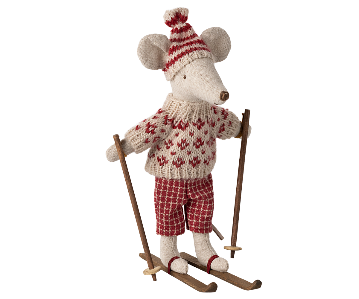 *PRE-ORDER* - Maileg Winter Mum Mouse With Ski Set, Red - *ESTIMATED ARRIVAL MID OCTOBER 2024*