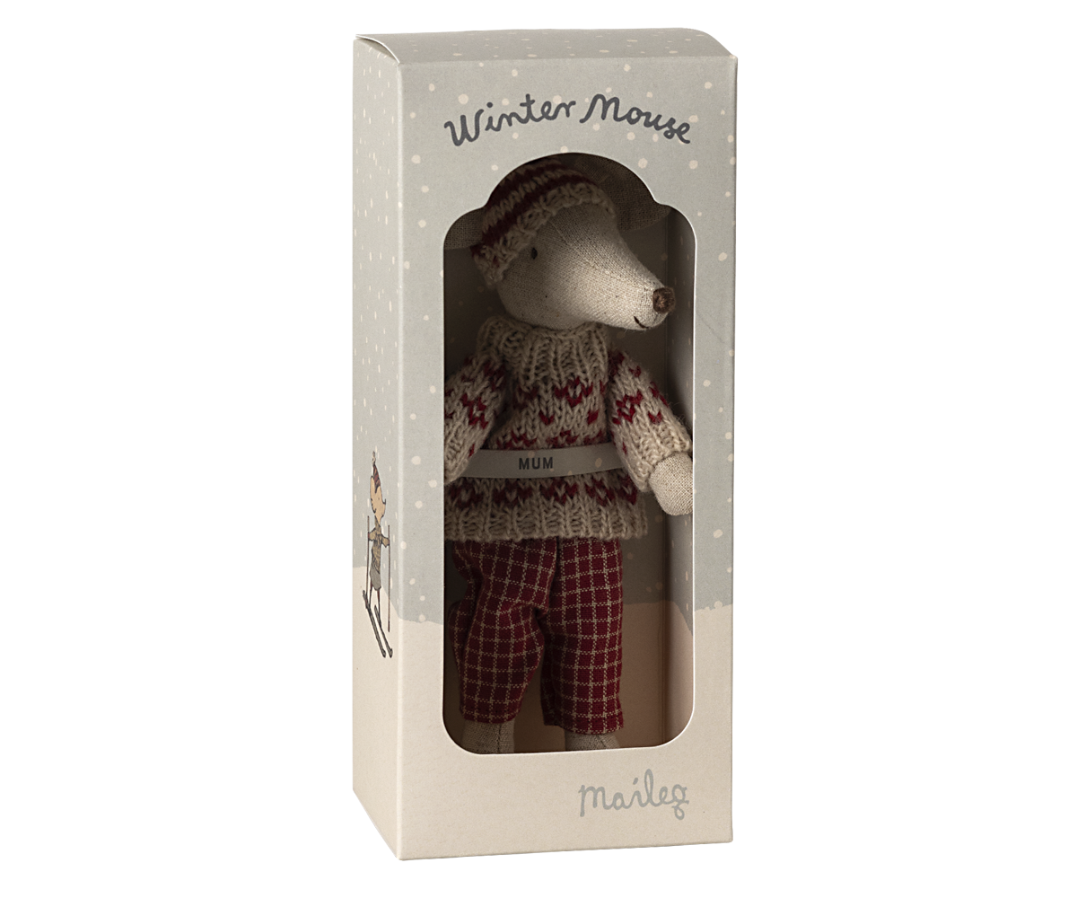 *PRE-ORDER* - Maileg Winter Mum Mouse With Ski Set, Red - *ESTIMATED ARRIVAL MID OCTOBER 2024*