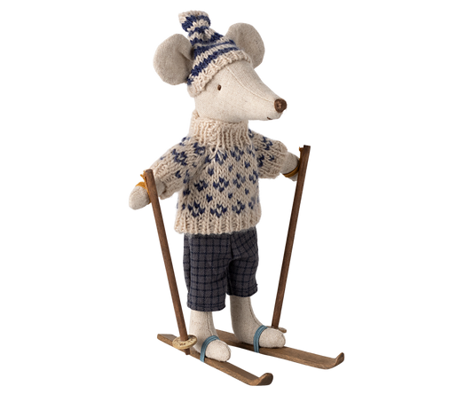 *PRE-ORDER* - Maileg Winter Dad Mouse With Ski Set, Blue - *ESTIMATED ARRIVAL MID OCTOBER 2024*