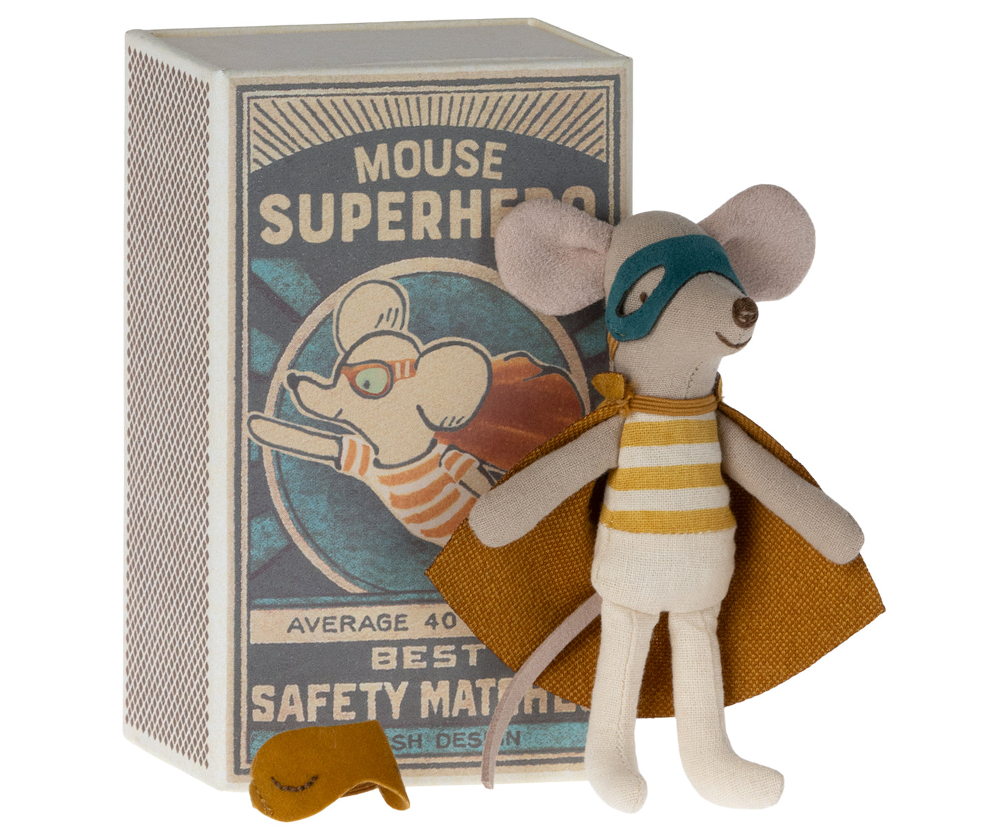 Maileg Super Hero Mouse, Little Brother In Matchbox