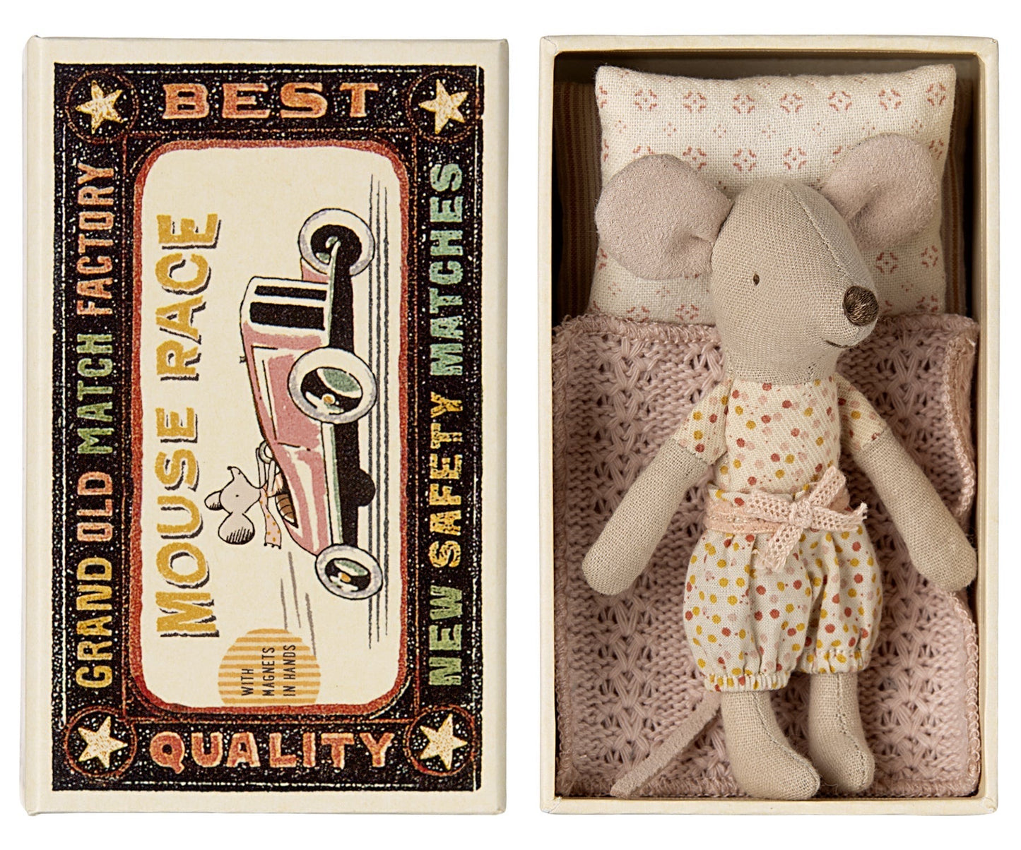 Maileg Little Sister Mouse With Magnetic Hands In Matchbox & Nightgown & Fairy Clothes In Suitcase Bundle - Worth £46