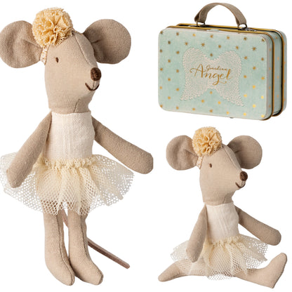 Maileg Ballerina Little Sister Mouse, Off White & Maileg Metal Suitcase, Angel Bundle - Worth £22.25