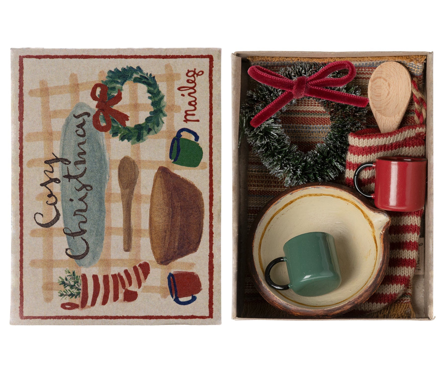 Maileg Gingerbread House (Mouse) & Santa Mouse Cosy Sleigh (Green) Ski Bundle - Worth £147.25