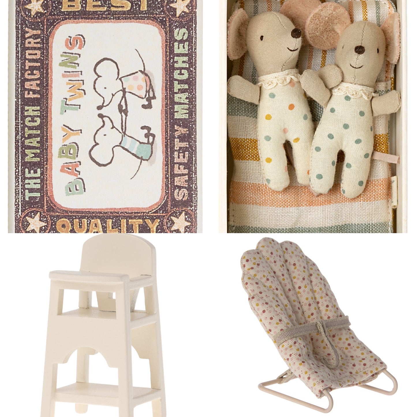 Maileg Twins, Baby Mice In Matchbox Set, Off White Bundle - Worth £46.50