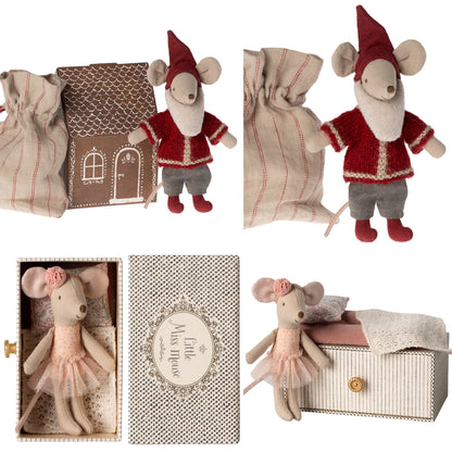 Maileg Santa Mouse & Dance Mouse In Daybed, Little Sister Bundle - Worth £61.50