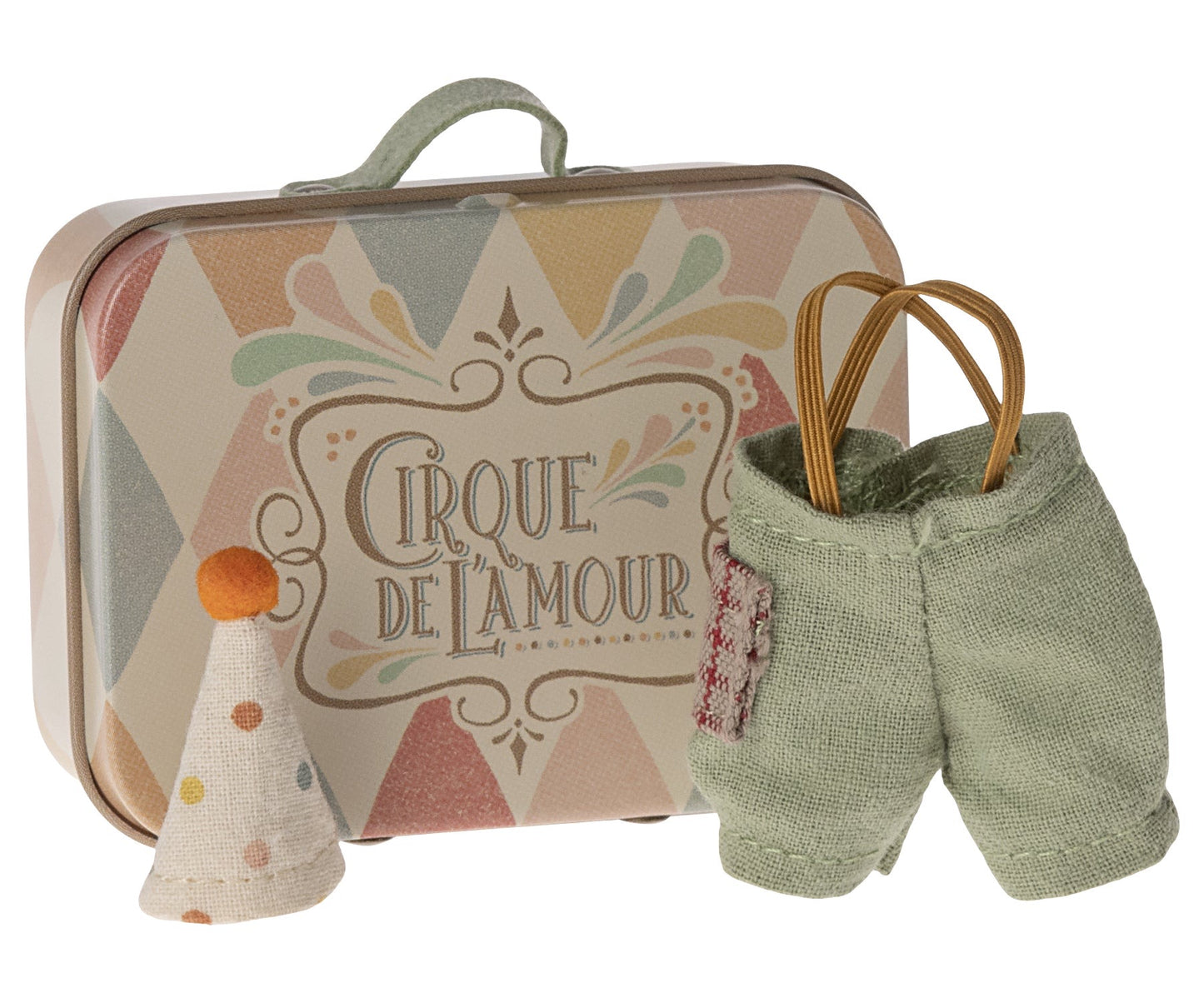 Maileg Little Brother Mouse With Magnetic Hands In Matchbox & Pyjamas & Clown Clothes In Suitcase Bundle - Worth £46